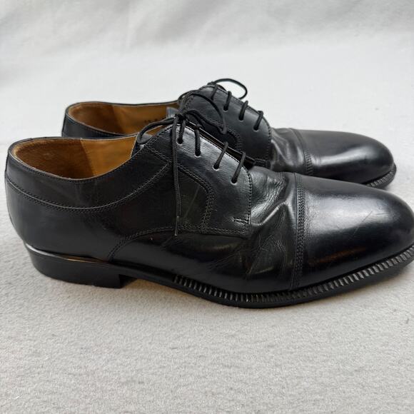 Vtg 12 M Adolfo Made In Italy Black Leather Cap Toe Oxford Shoes Mens Dress Shoe
